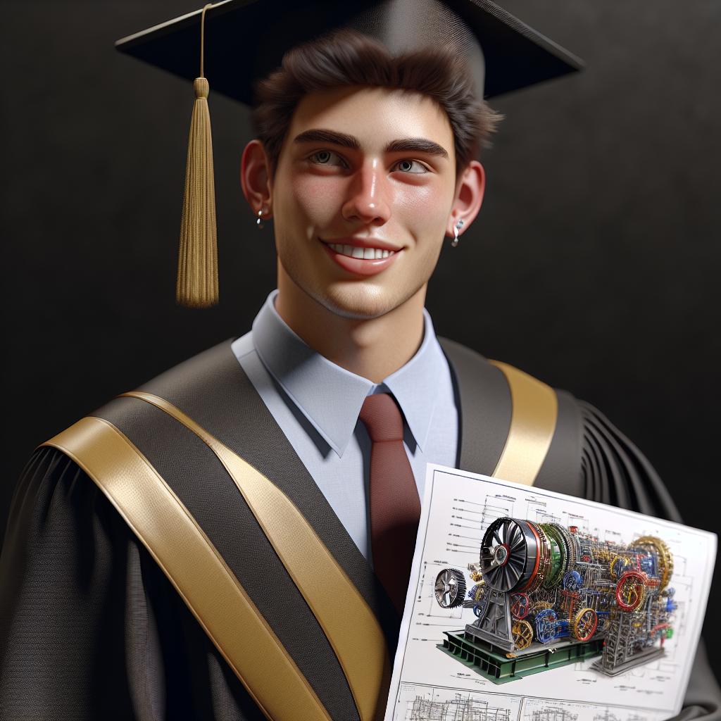 High School Graduate with Engineering Blueprints