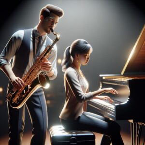 Saxophonist and pianist performing