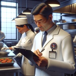 Health inspector grading restaurants