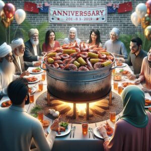 Shrimp boil at restaurant anniversary