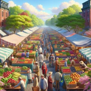 Bustling Farmers Market Springtime