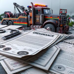 Towing truck with ordinance papers