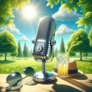 Radio microphone with summer backdrop