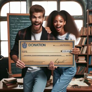 University couple donating check