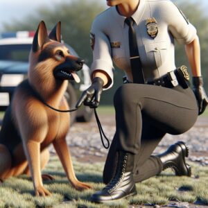 Female K-9 officer training dog