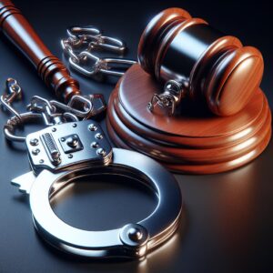 Police handcuffs and gavel