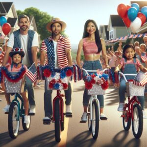 Patriotic family bike parade