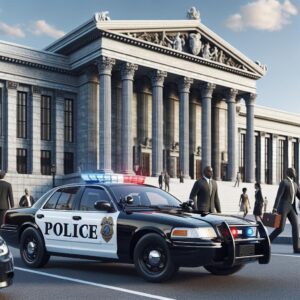 Police Car Outside Courthouse