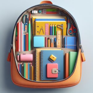 School supplies inside backpack