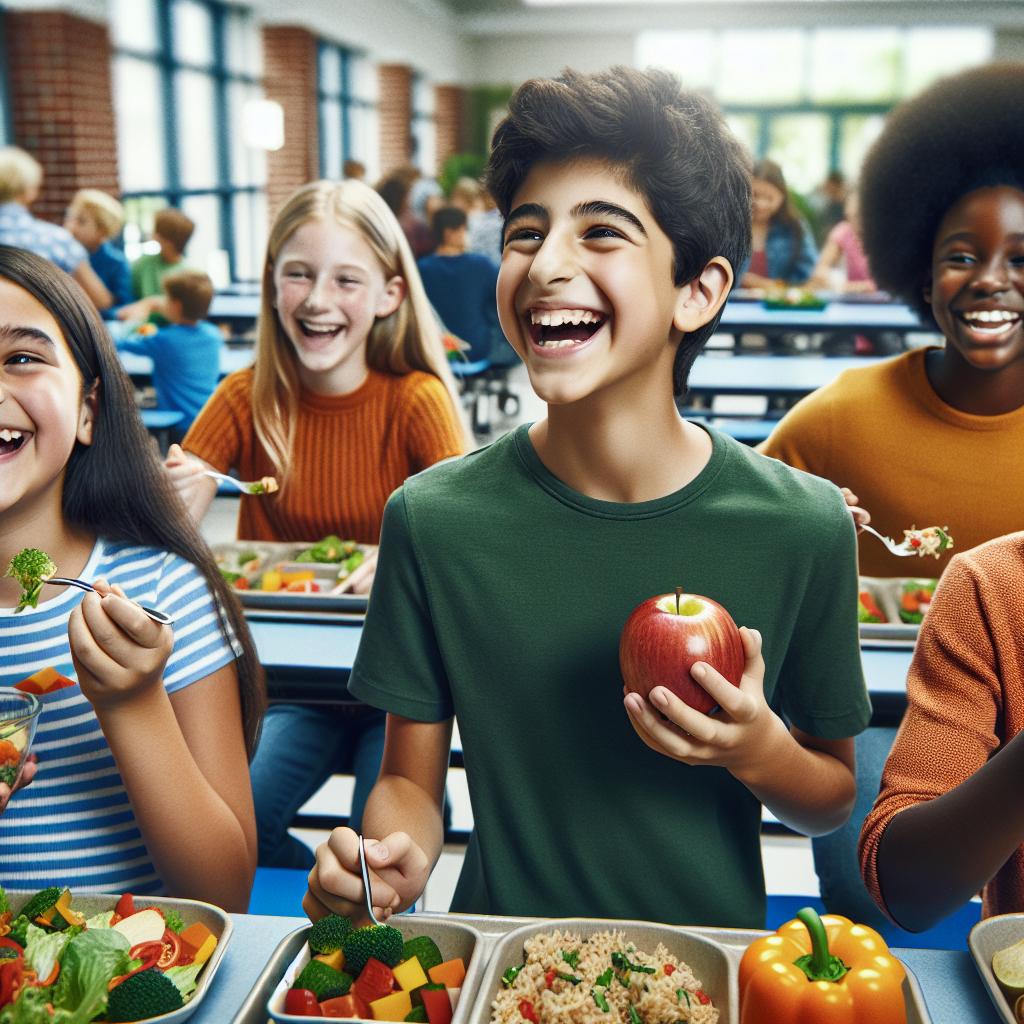 Students eating healthy school meals