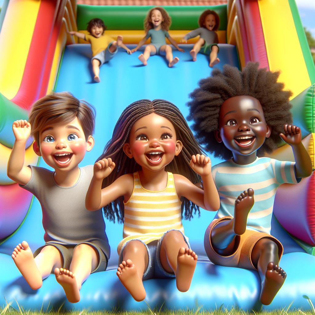 Kids sliding on inflatable slide