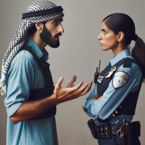 Man arguing with police officer