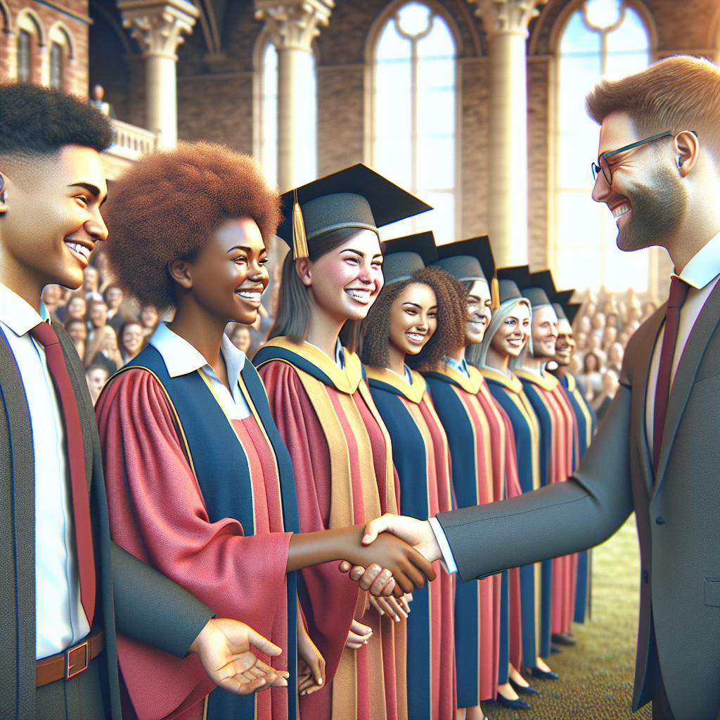 African students shaking hands with university officials