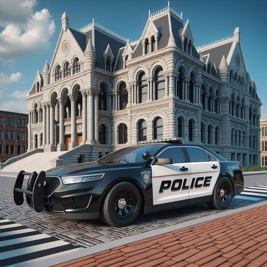 Police car in front of courthouse