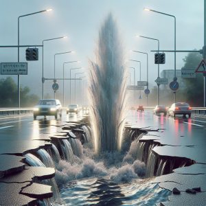 Burst water main on highway