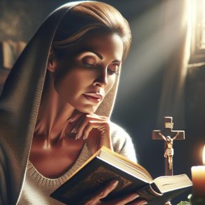 Christian woman reading devotional