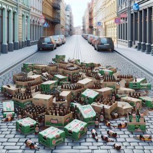 Beer cases scattered on street