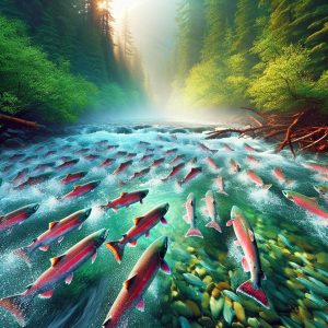 Salmon returning to river.