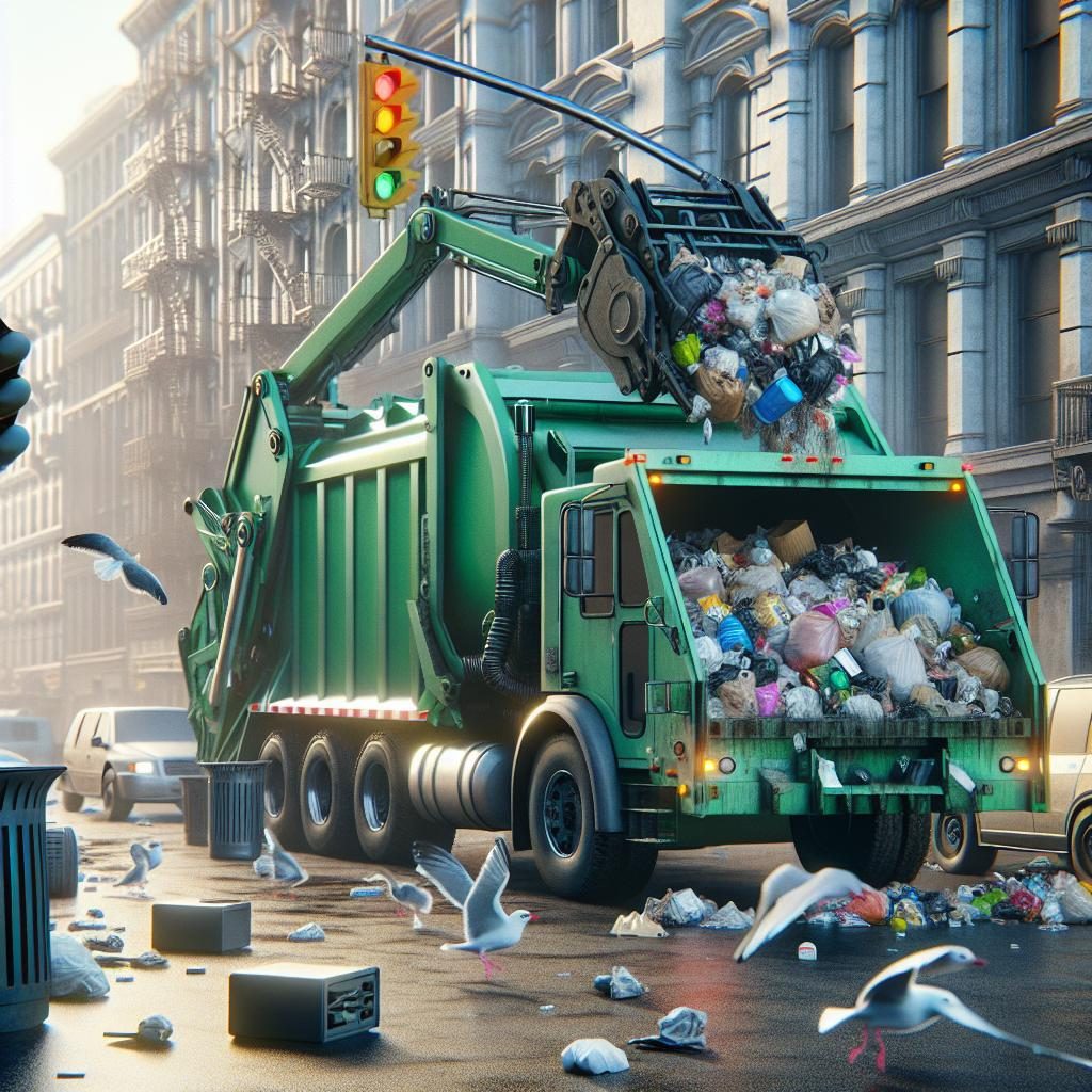 Garbage truck collecting waste