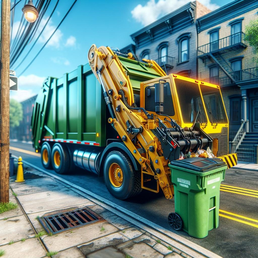 Garbage truck collecting waste