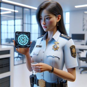 Police officer demonstrating drink testing coaster