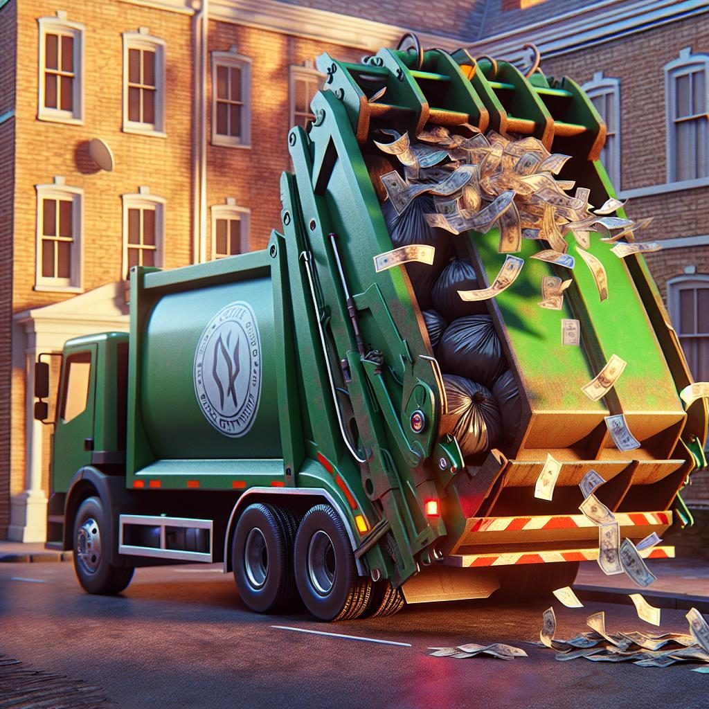 Garbage truck collecting bills