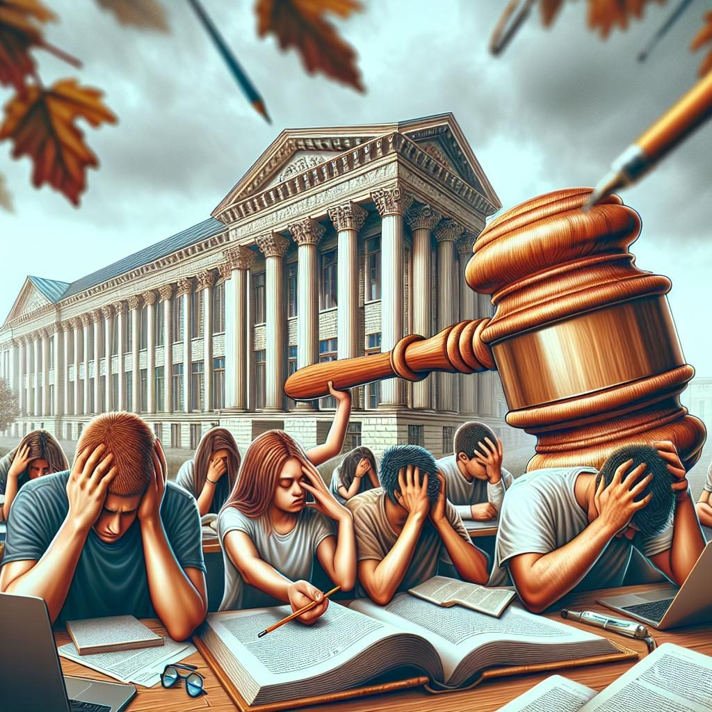 University building, distressed students, gavel