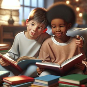 Children reading books together