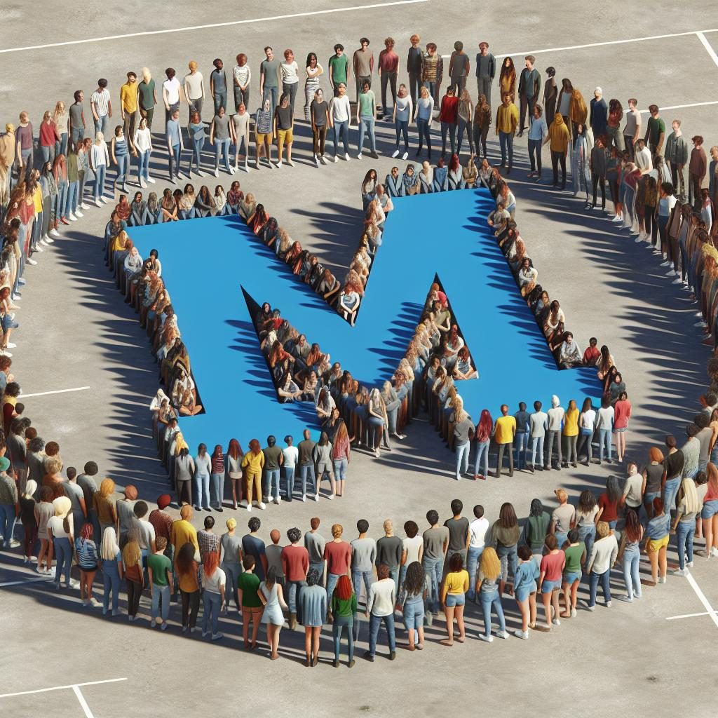 Students forming M logo