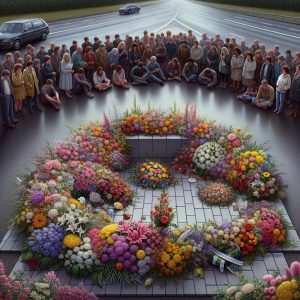 Roadside memorial with flowers