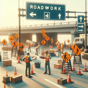 Roadwork signs at interchange