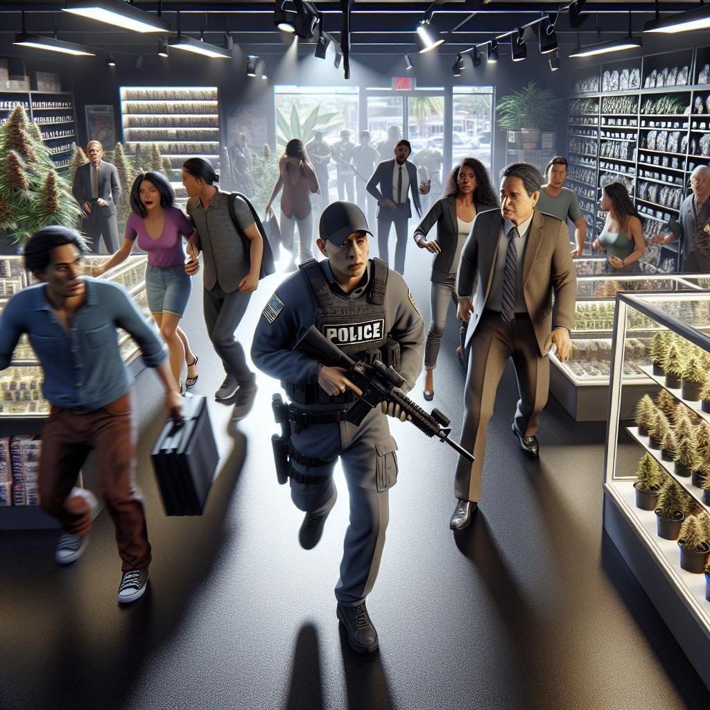 "Cannabis Dispensary Raid Scene"