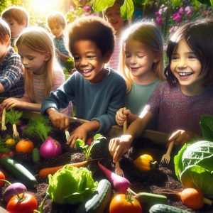 Children learning nutrition through gardening