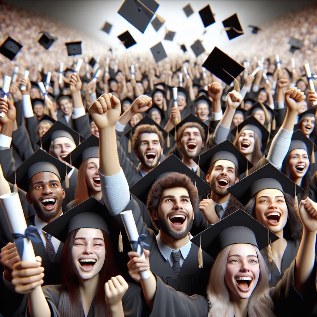 College students cheering at graduation