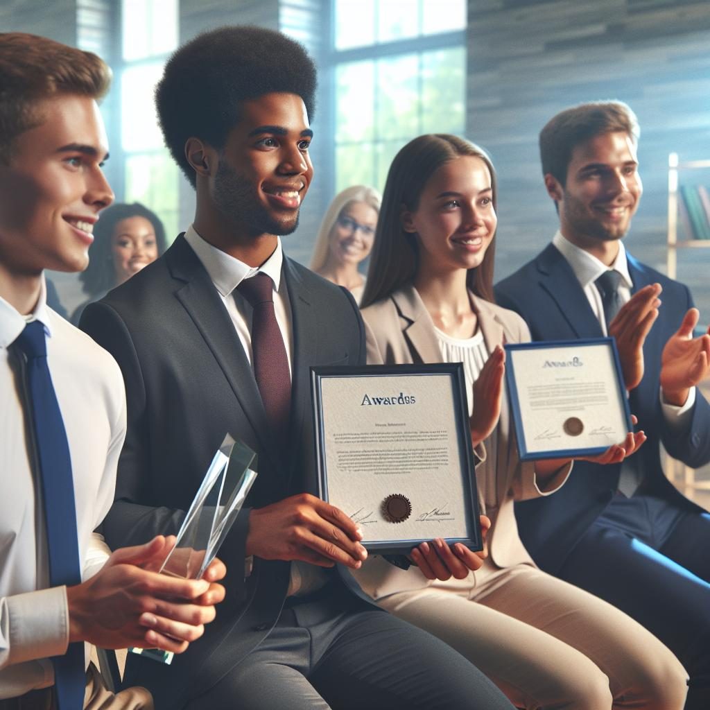 Young professionals receiving awards