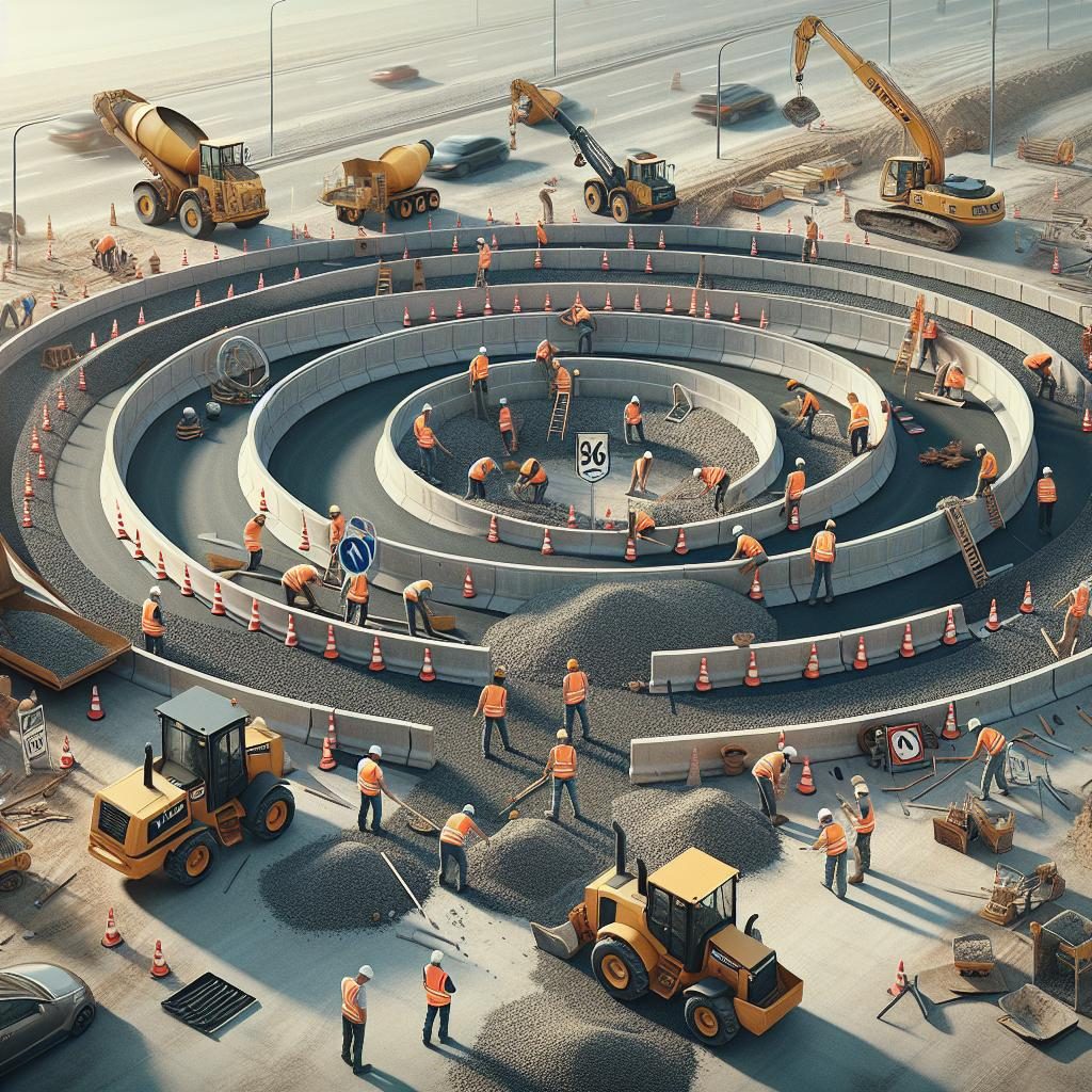 Construction workers building roundabout