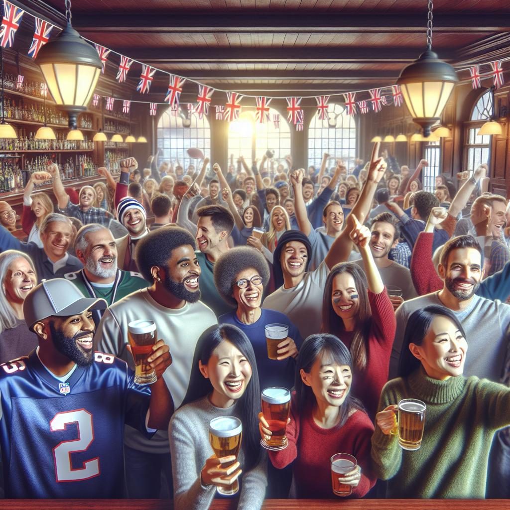 Super Bowl fans celebrating in Oxford bar