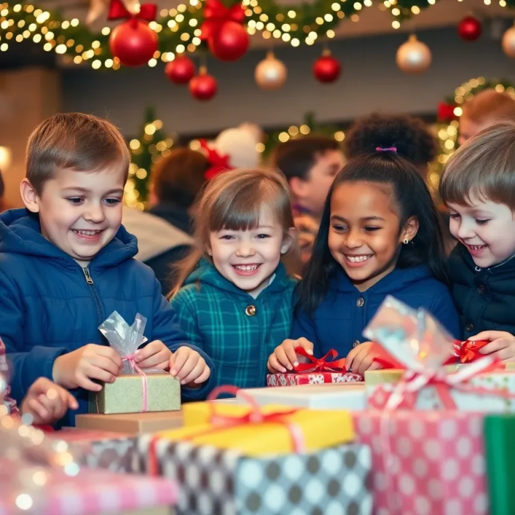 Children selecting gifts at The Christmas Store event