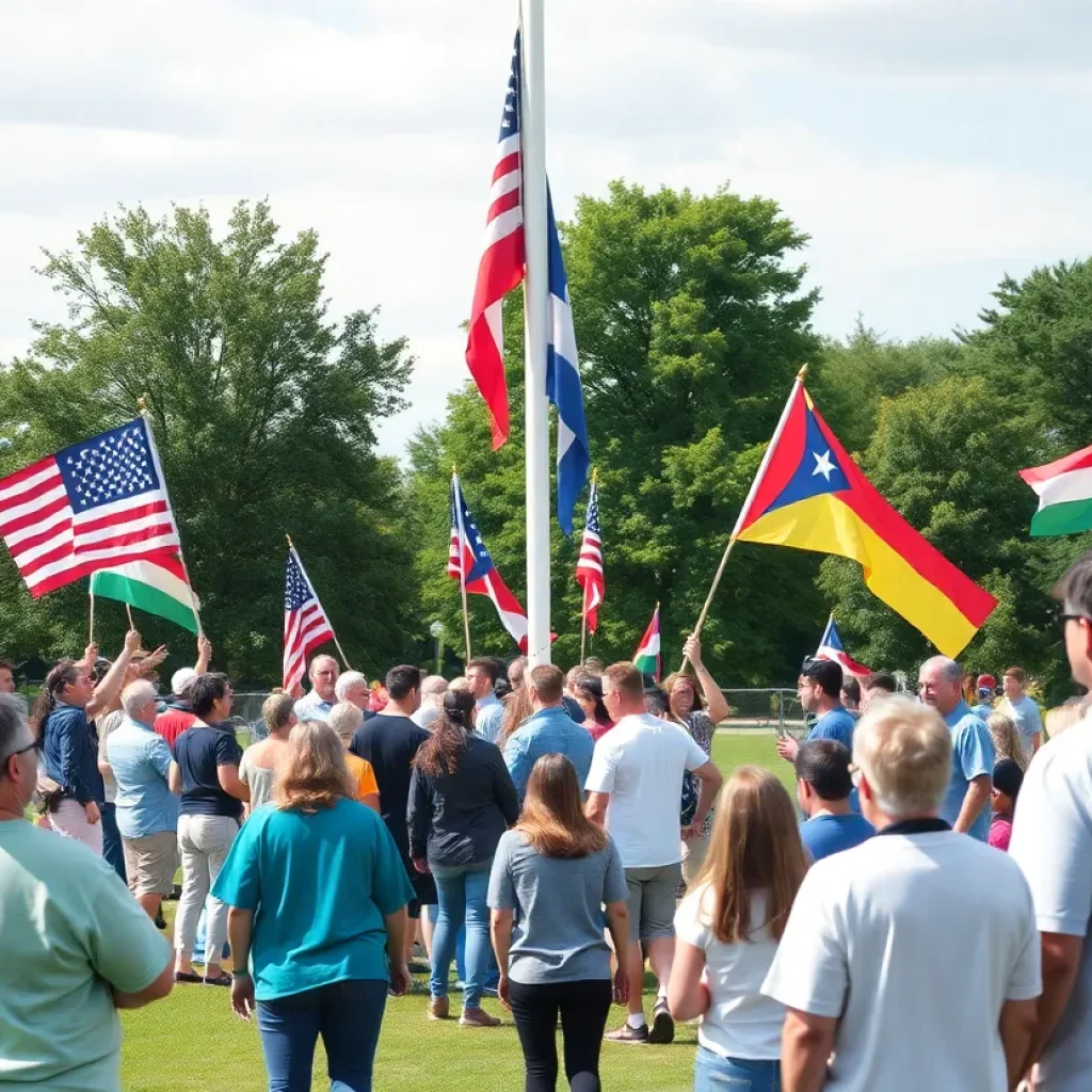 Community members gathered for Oxford Rotary Club's 100 year celebration and flag pole dedication.