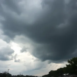 Overcast skies and heavy winds indicating stormy weather in Lafayette County