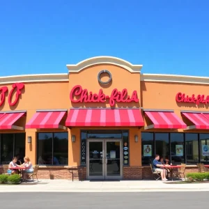 Exterior view of the new Chick-fil-A restaurant in Oxford