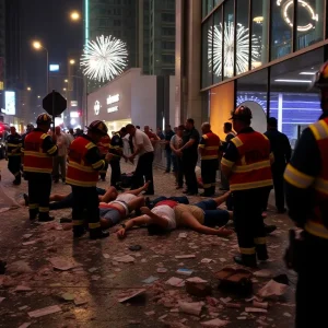 Emergency responders assist victims after a New Year's Eve fireworks explosion in Honolulu.