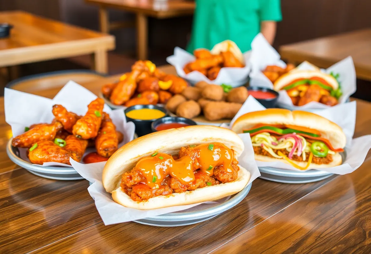 Spicy chicken wings and sandwiches from Hot Ones