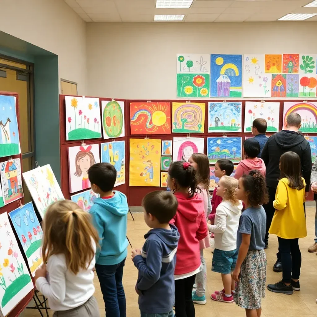 Children's artworks displayed at the Lafayette County Student Art Show.