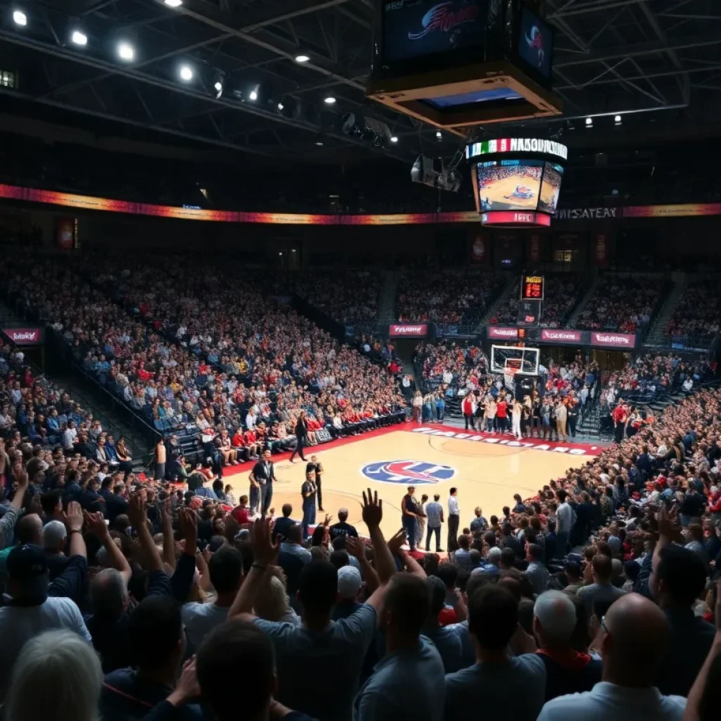 Fans cheering during an Ole Miss basketball game