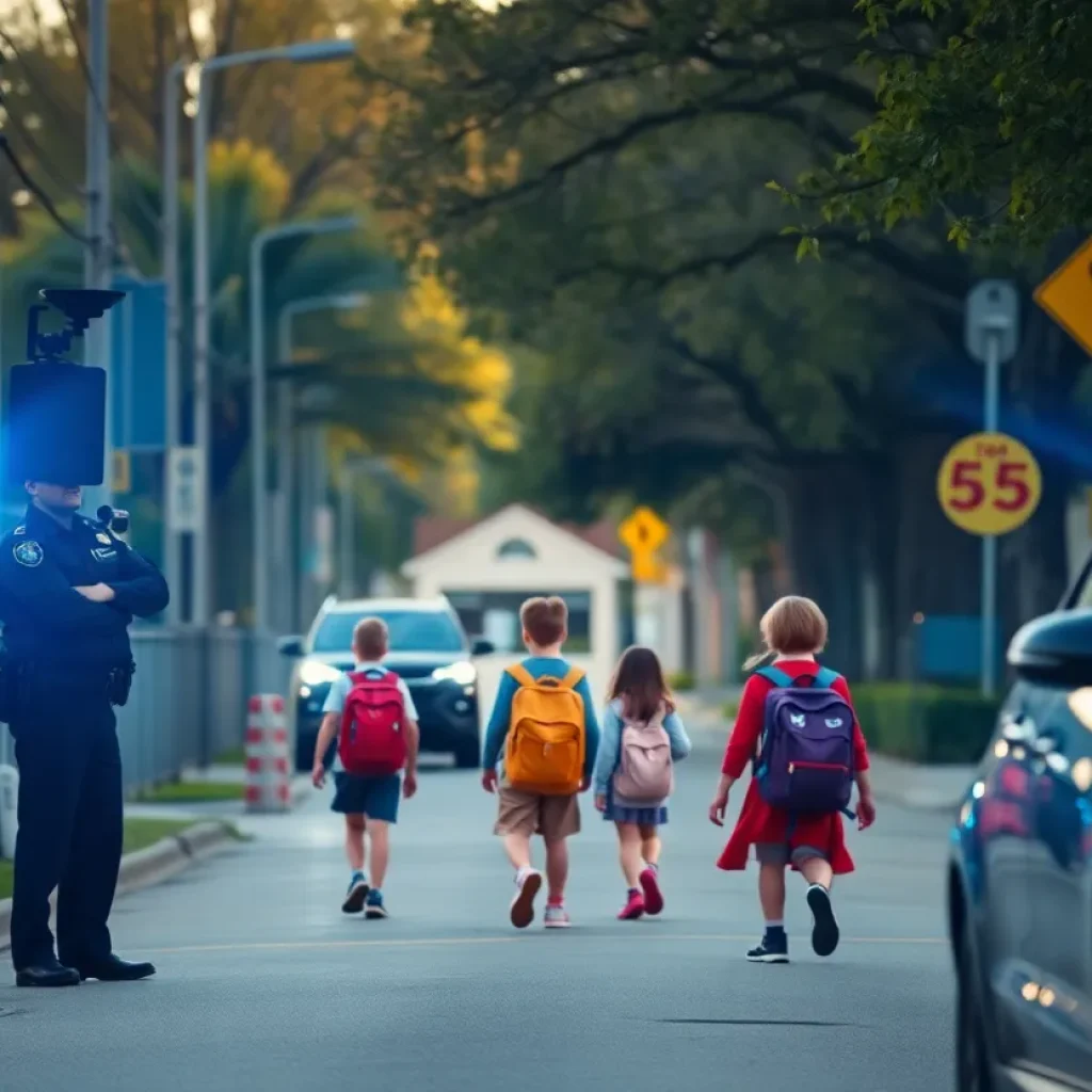 Police monitoring school zone with radar technology