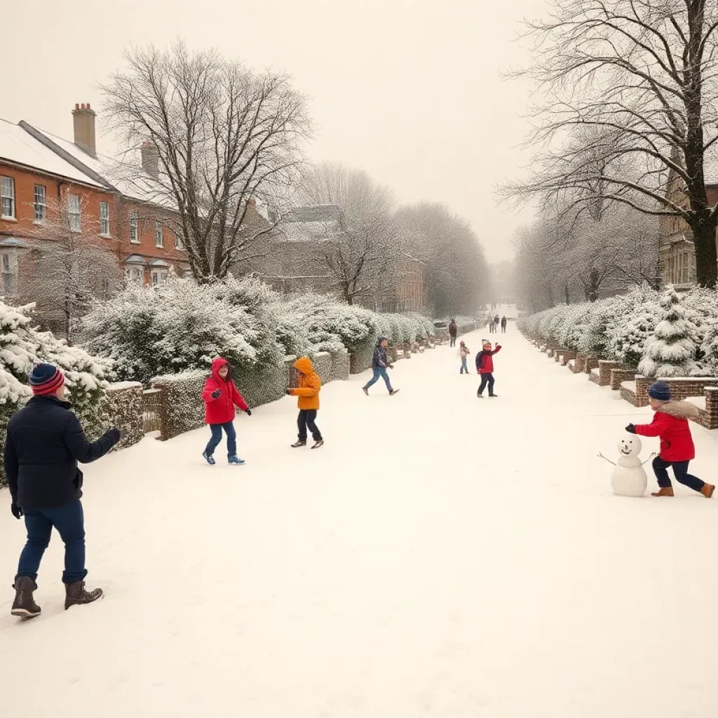 Children enjoying a snowy day in Oxford, Mississippi.