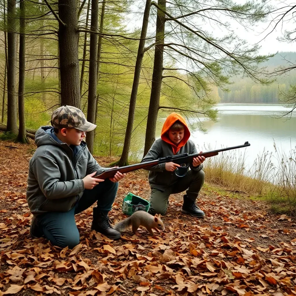 Young hunters preparing for a squirrel hunt at Sardis Lake.