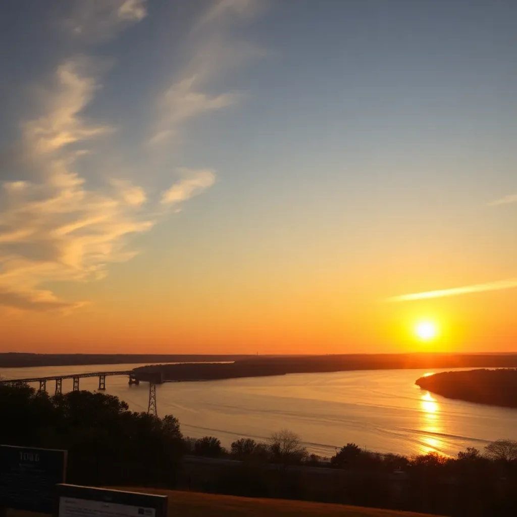 Scenic view of the Mississippi River with historical elements