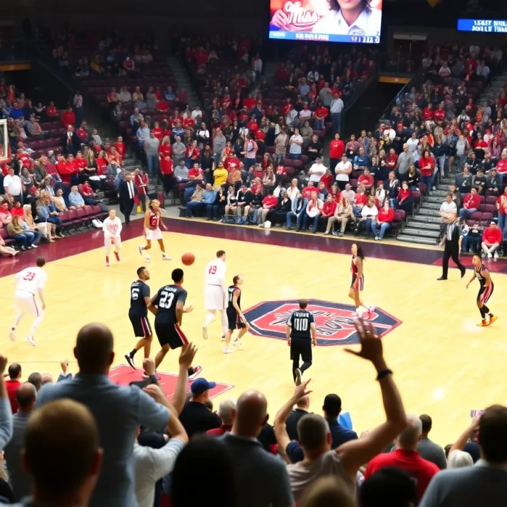 Ole Miss basketball players competing against South Carolina